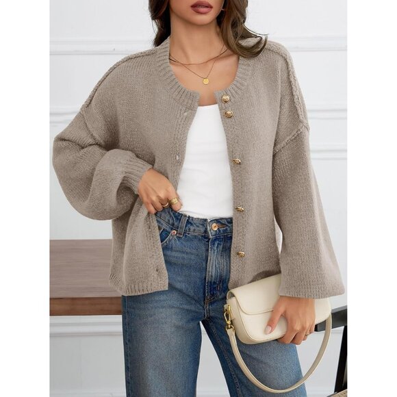 Womens Chunky Knit Oversized Cardigan Long Sleeve Button Casual Fall Sweater - Picture 2 of 5